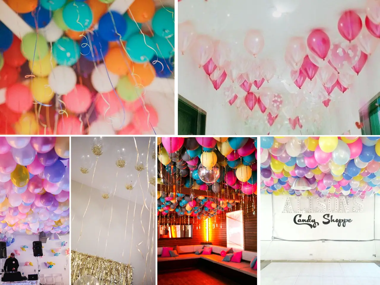 decoración con globos en el techo