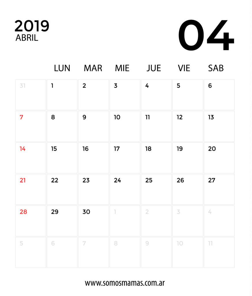 calendario 2019 abril