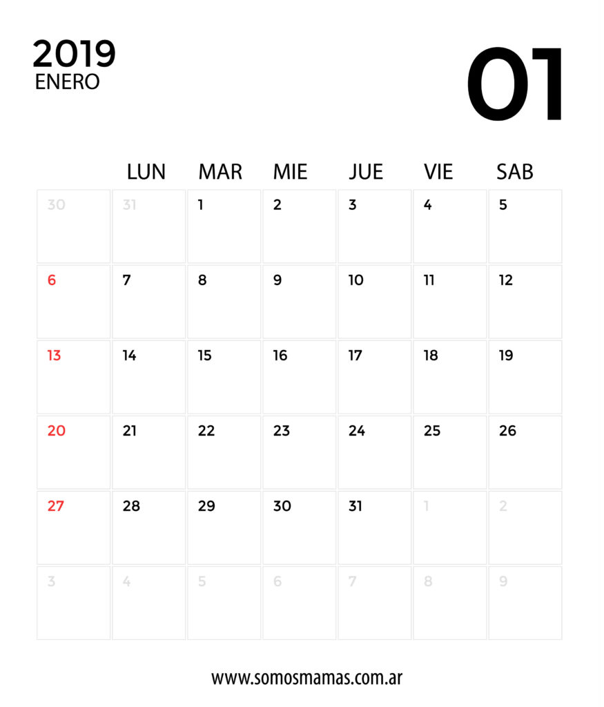 calendario 2019 enero