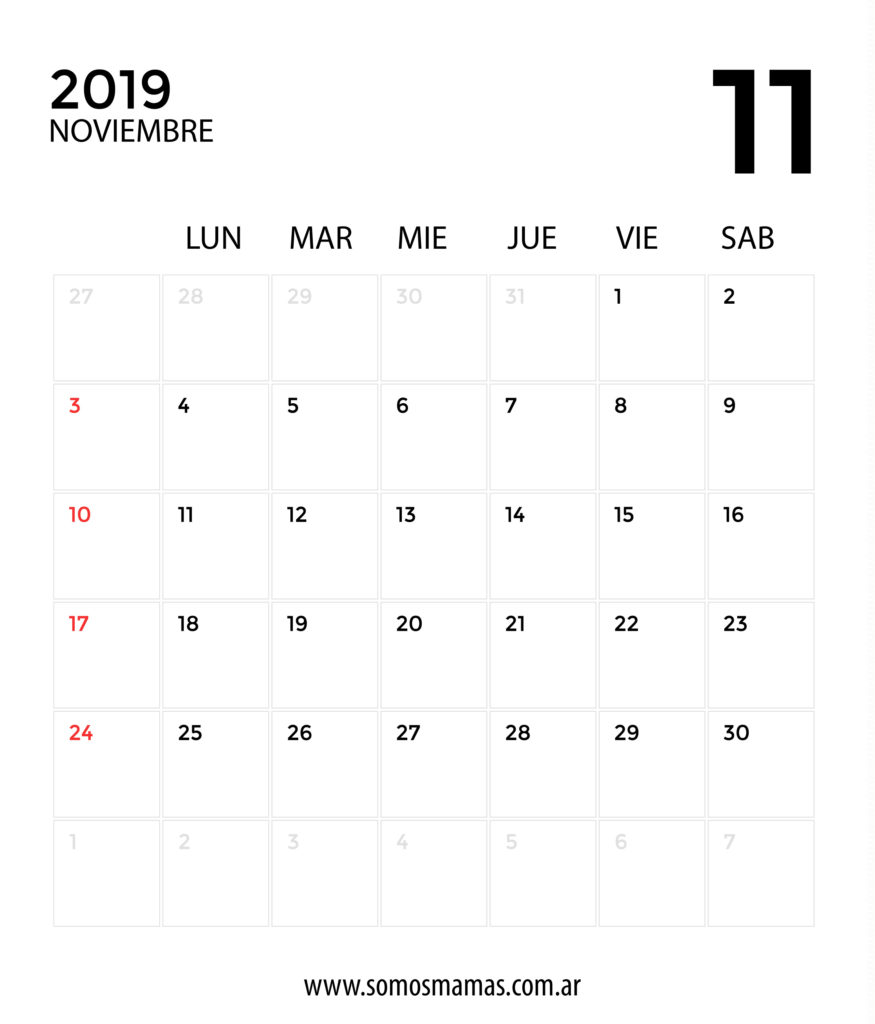 calendario 2019 noviembre