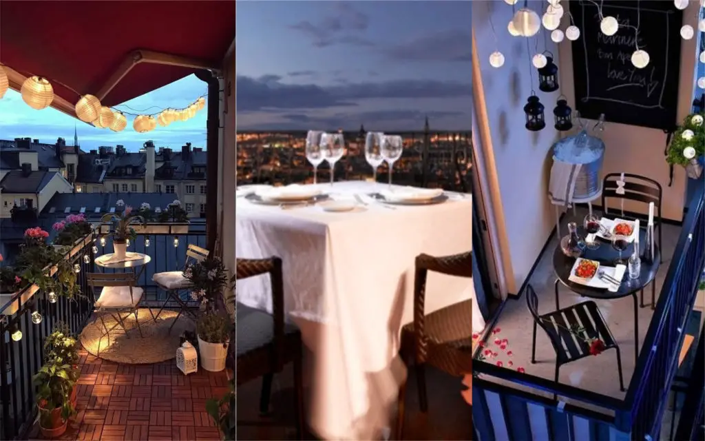 ideas para una noche romántica cena balcon