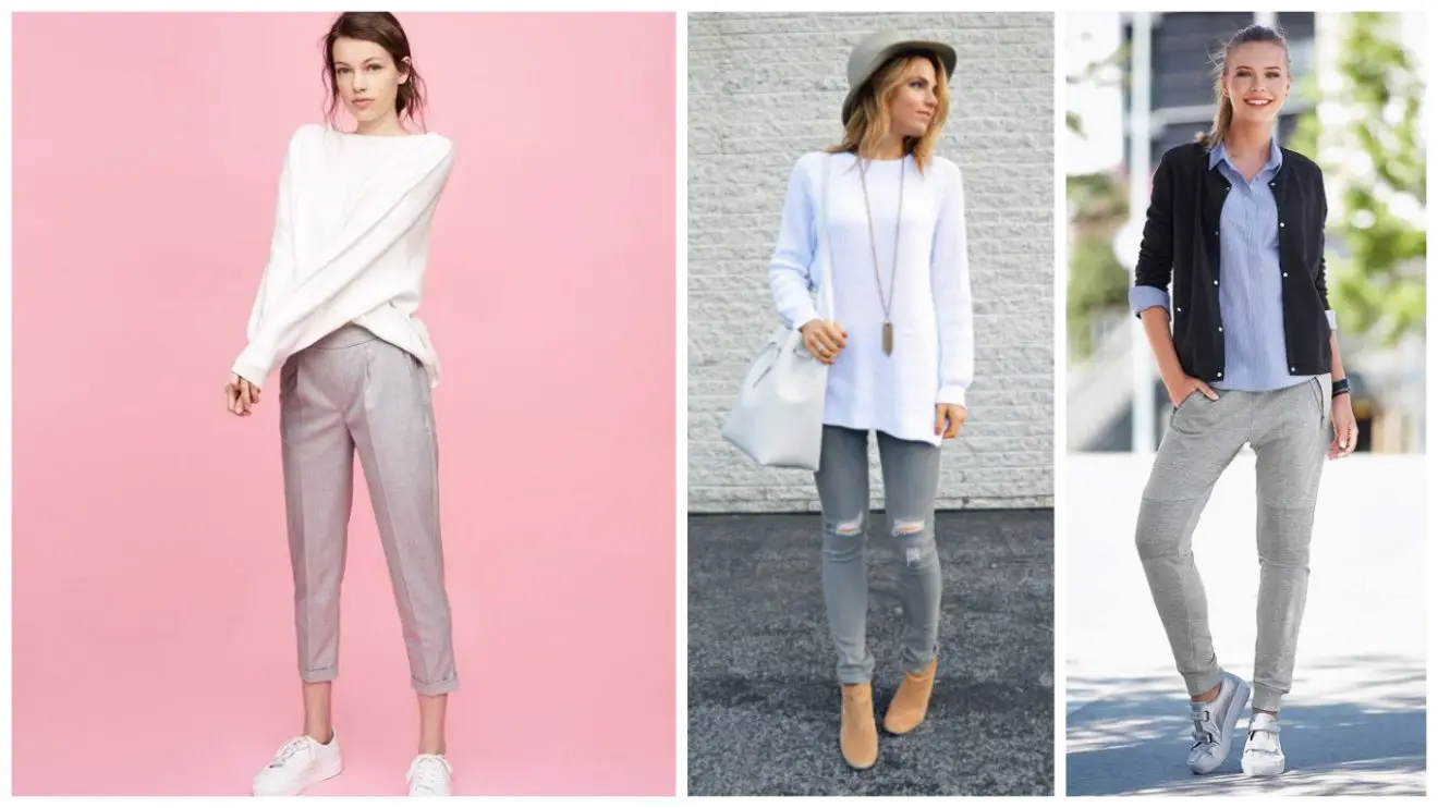 pantalon gris claro mujer outfit