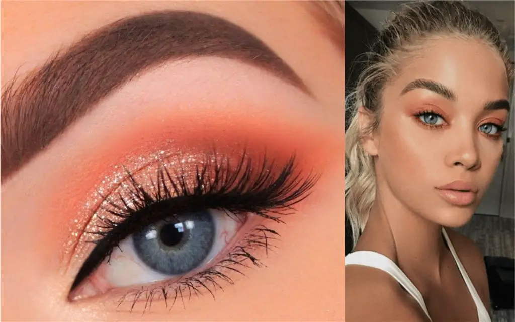 sombras de ojos azules naranjas